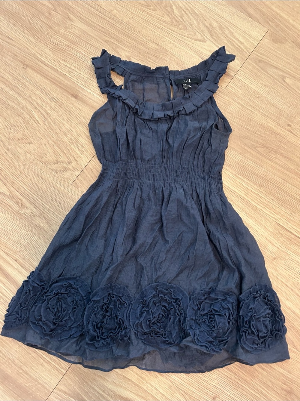 Forever 21 Girls Navy Floral-Rosette Ruffle Dress